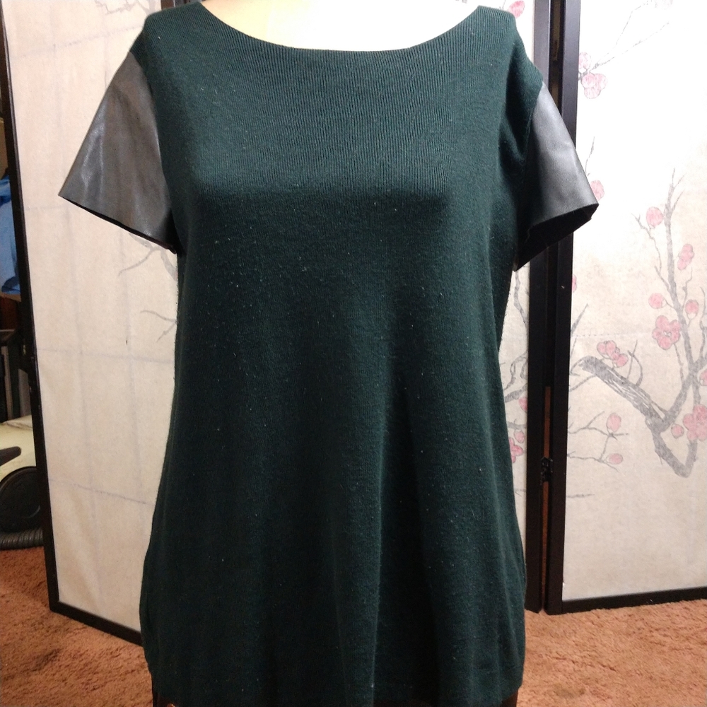 Zara knit zipper down top pleather sleeves Medium